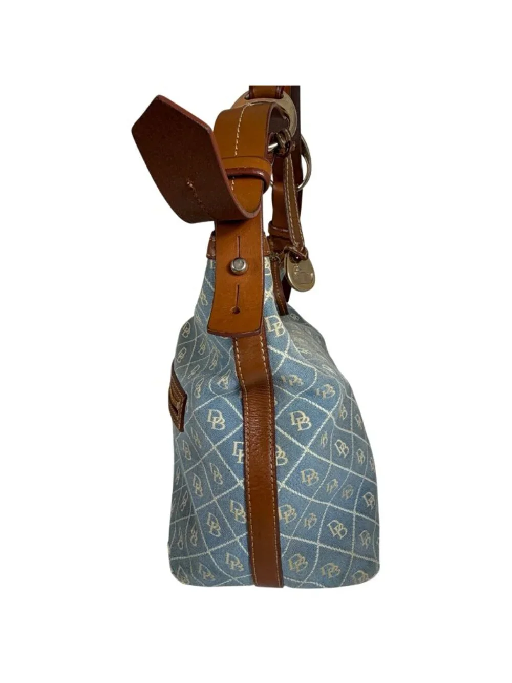 Dooney Bourke Denim/Leather Trim Signature Logo Hobo Shoulder Bag FLAWS